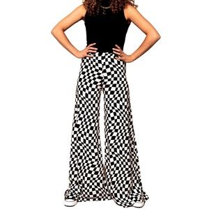 DRESSED IN LALA Playdate Wide Leg Checker Pants BLACK & WHITE BNWT sold out!